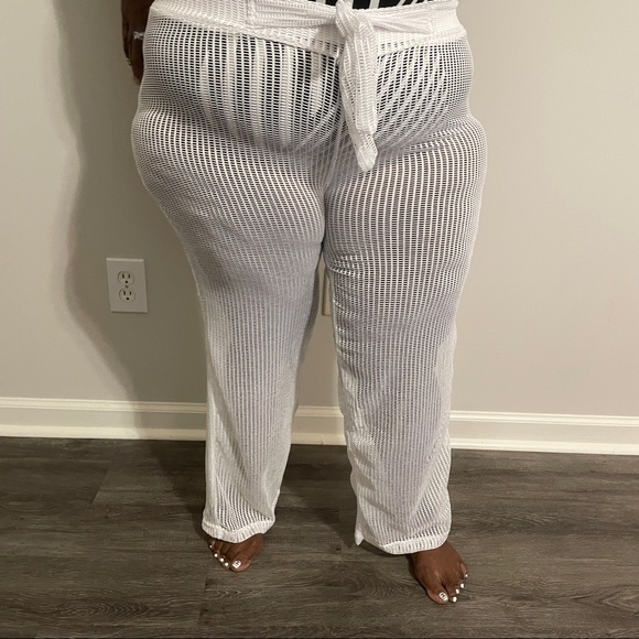 88Madison | Pants & Jumpsuits | White Sheer Mesh Swim Coverup Pants ...